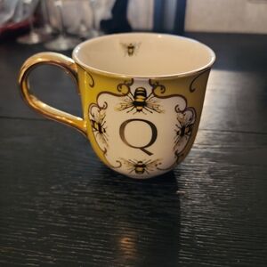 Anthropologie Gold and White Mug with Bee Motif